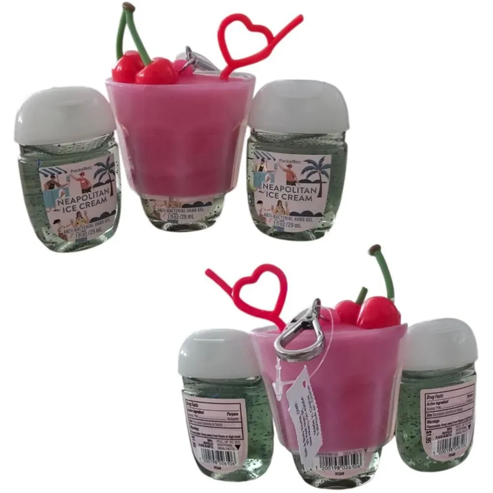 Neapolitan Ice Cream PocketBac Set 3 Sanitizers with Pink Sundae Holder NWT
